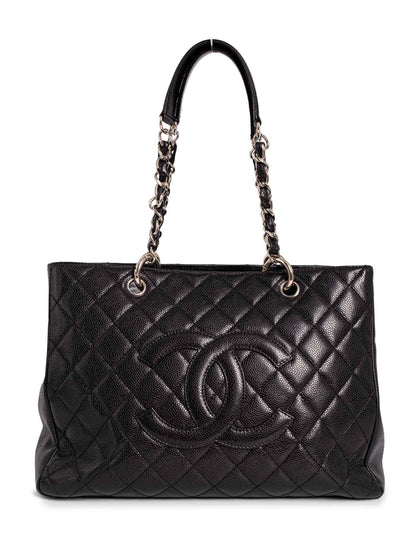 Chanel CC Logo Quilted Caviar Leather Shopper Bag Black
