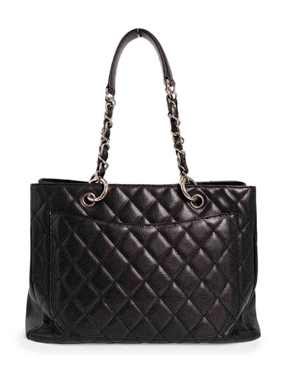 Chanel CC Logo Quilted Caviar Leather Shopper Bag Black