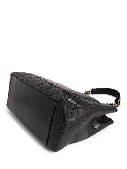 Chanel CC Logo Quilted Caviar Leather Shopper Bag Black