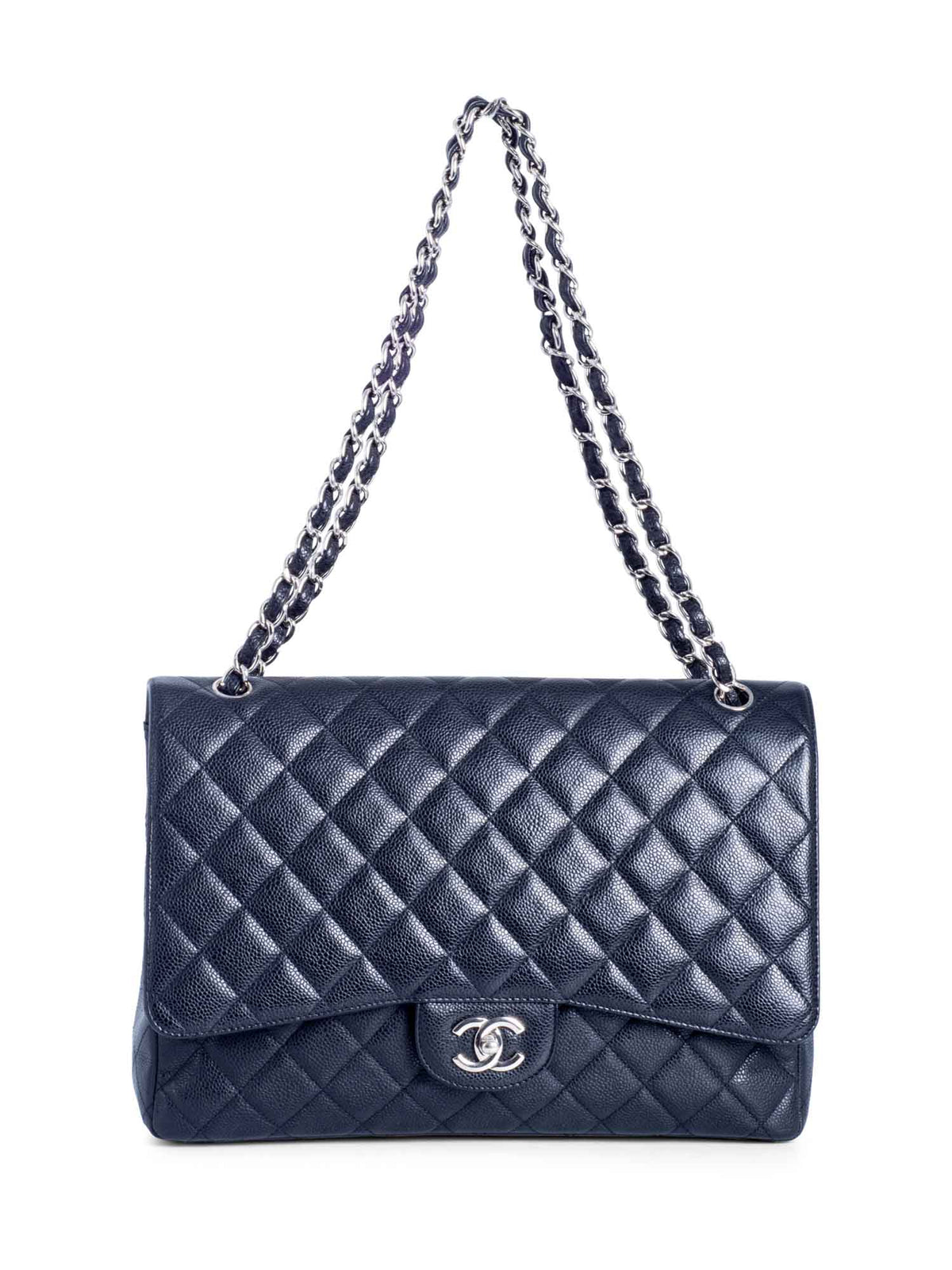 Chanel CC Logo Quilted Caviar Maxi Single Flap Bag Black