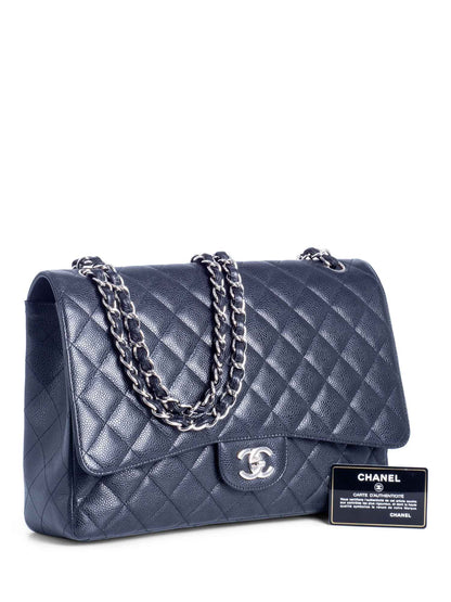 Chanel CC Logo Quilted Caviar Maxi Single Flap Bag Black