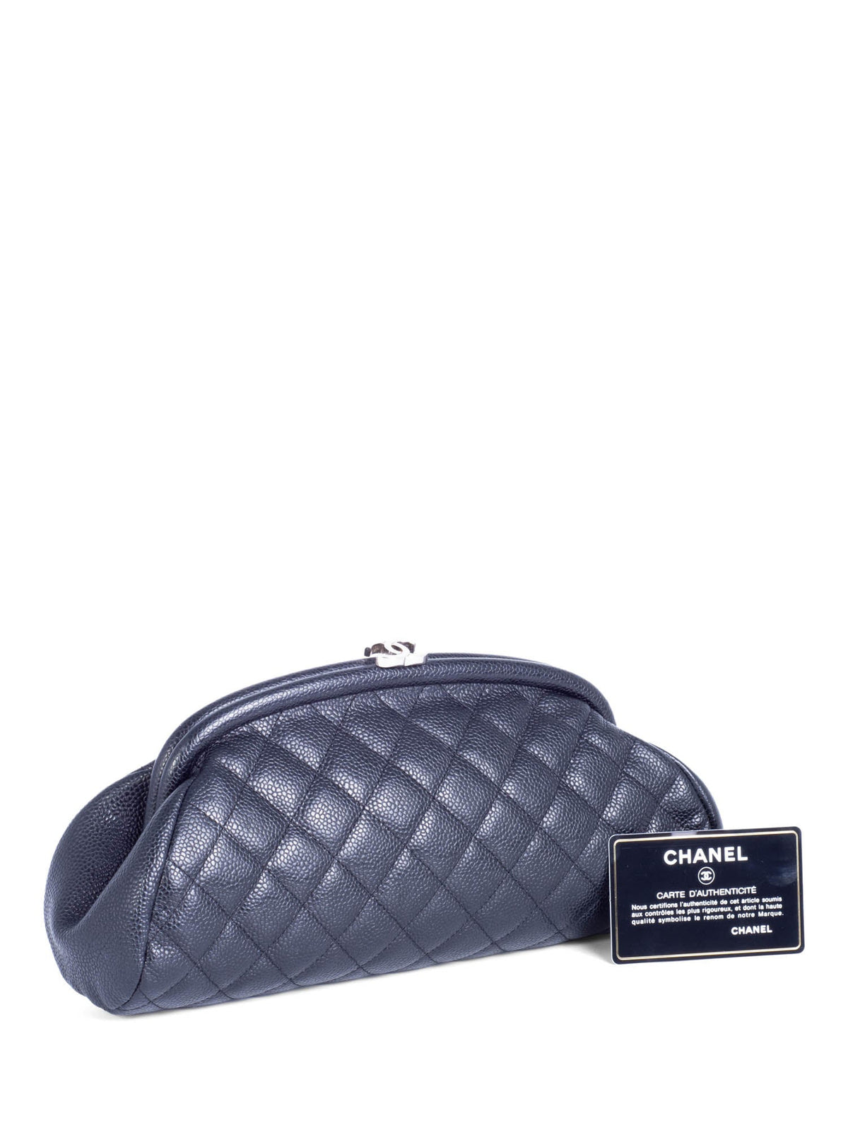 Chanel CC Logo Quilted Caviar Timeless Clutch Black