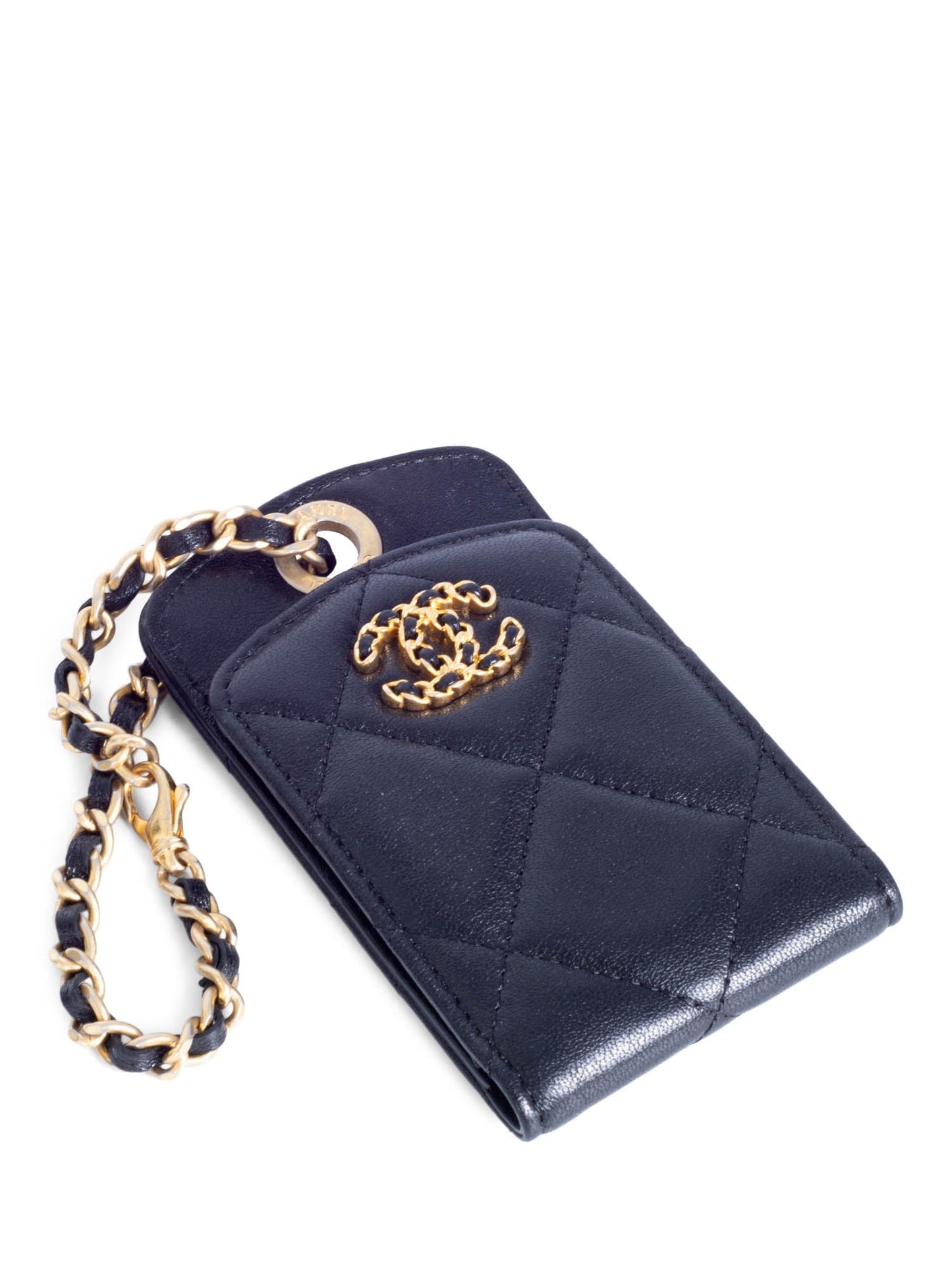 Chanel CC Logo Quilted Leather  Credit Card Wallet Black Gold