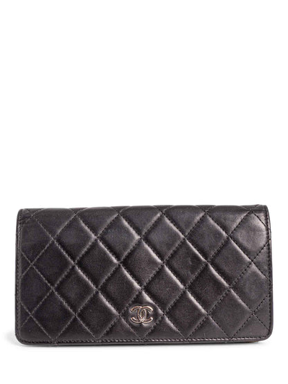 Chanel CC Logo Quilted Leather Bi-Fold Wallet Black Taupe