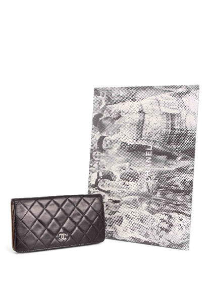 Chanel CC Logo Quilted Leather Bi-Fold Wallet Black Taupe