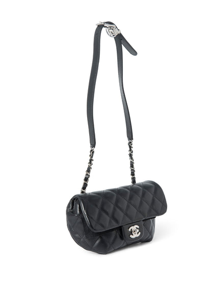Chanel CC Logo Quilted Leather Chain Belt Bag Black Silver