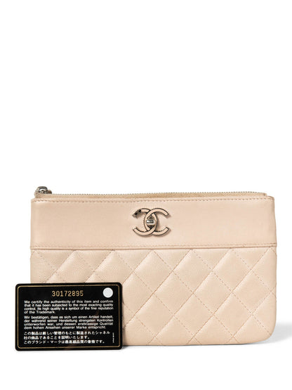 Chanel CC Logo Quilted Leather Clutch Blush Pink