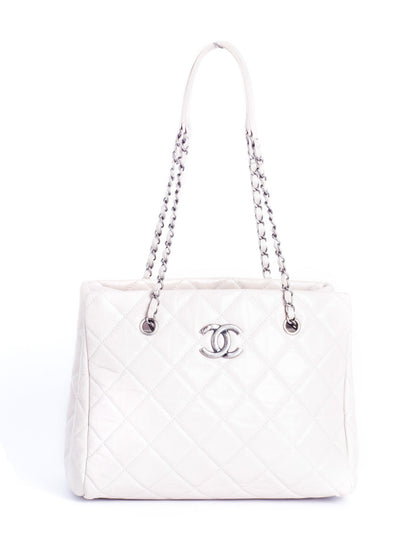 Chanel CC Logo Quilted Leather Grand Shopper Bag Light Taupe