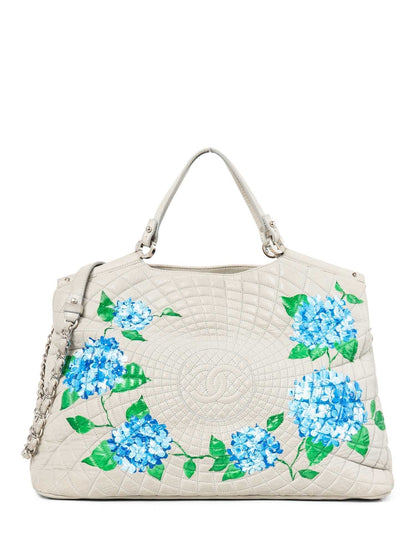 Chanel CC Logo Quilted Leather Hydrangea Shopper Bag Gray