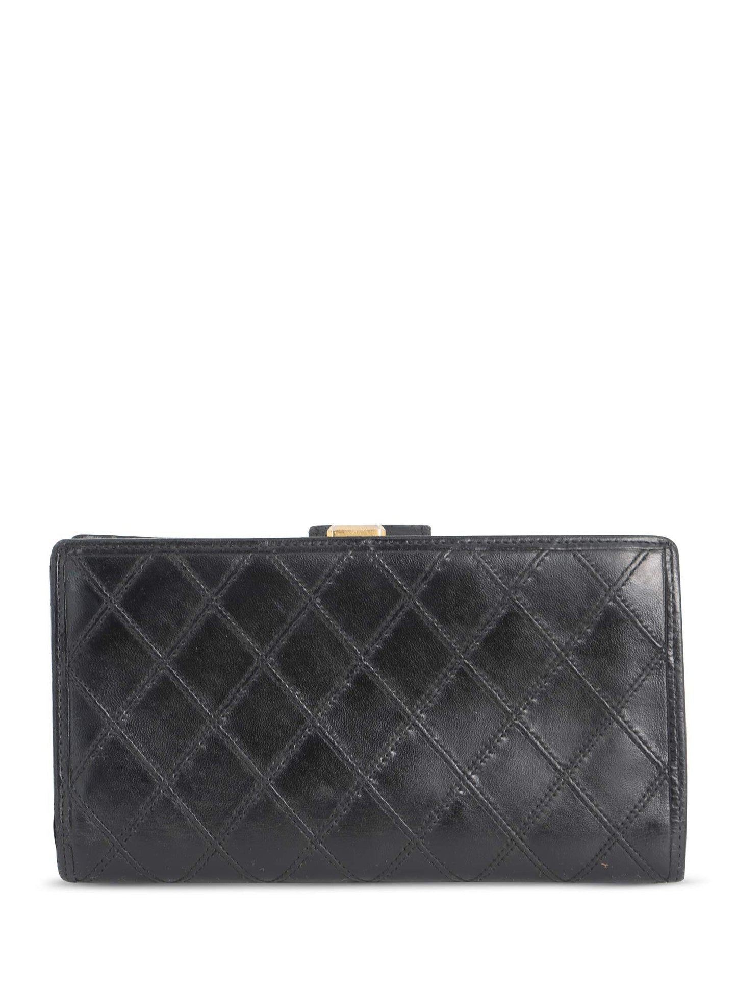 Chanel CC Logo Quilted Leather Kiss Lock Wallet on Chain Black
