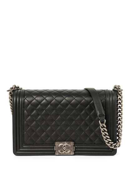 Chanel CC Logo Quilted Leather Medium Boy Bag Black