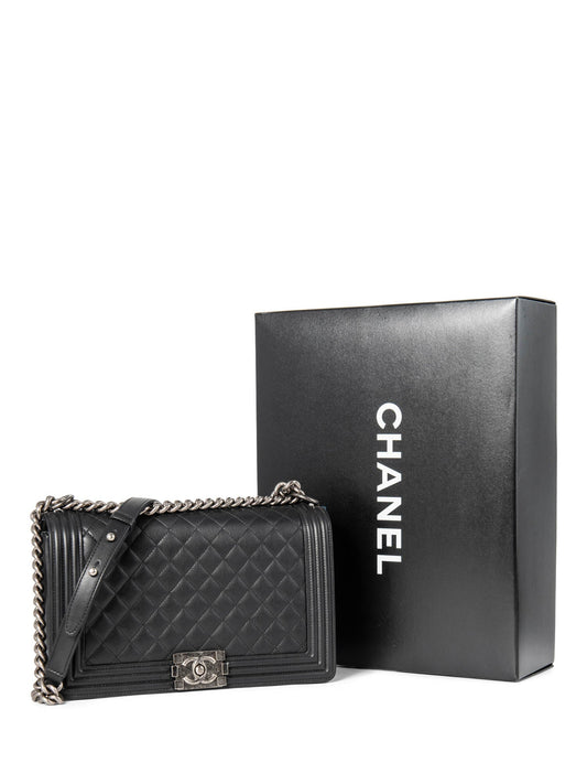 Chanel CC Logo Quilted Leather Medium Boy Bag Black