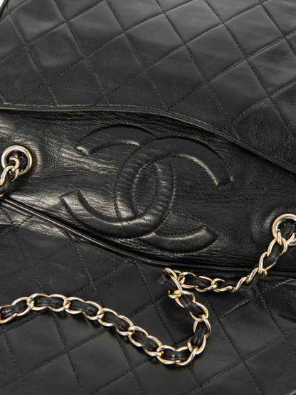 Chanel CC Logo Quilted Leather Messenger Bag Black Gold