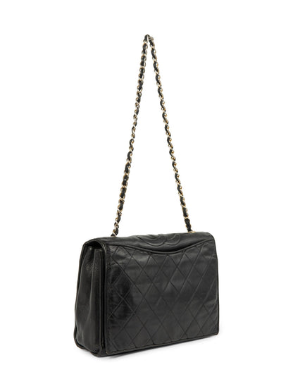Chanel CC Logo Quilted Leather Messenger Bag Black Gold