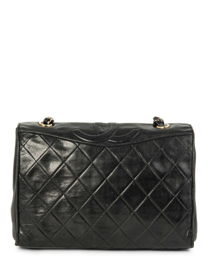 Chanel CC Logo Quilted Leather Messenger Bag Black Gold