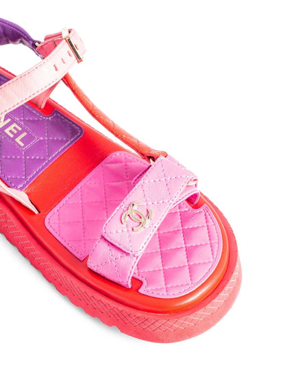 Chanel CC Logo Quilted Leather Platform Sandals Multicolor
