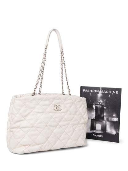 Chanel CC Logo Quilted Leather Shopper Bag Ivory