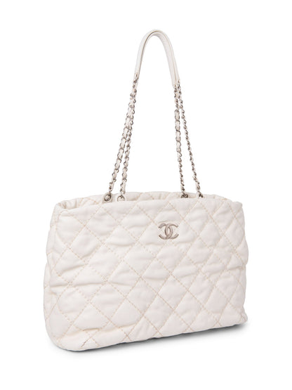 Chanel CC Logo Quilted Leather Shopper Bag Ivory