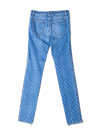 Chanel CC Logo Quilted Zippered Skinny Denim Jeans Blue