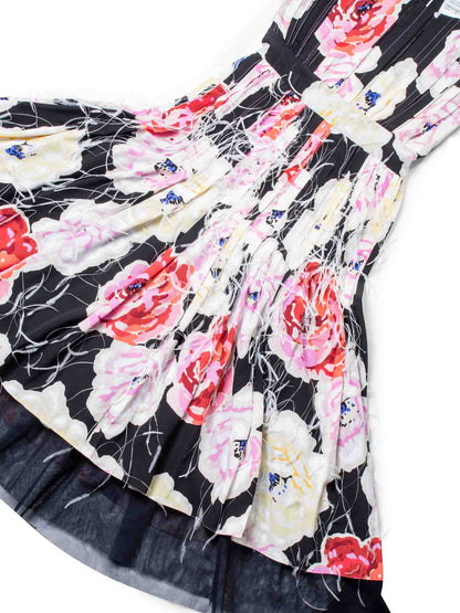 Chanel CC Logo Runway Silk Feathered Cameilla A-Line Dress Multicolor