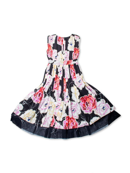 Chanel CC Logo Runway Silk Feathered Cameilla A-Line Dress Multicolor