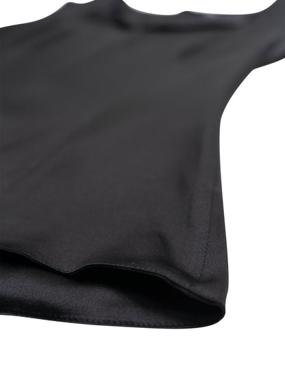 Chanel CC Logo Satin Silk V-Neck Blouse Black