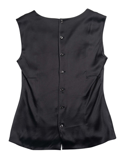 Chanel CC Logo Satin Silk V-Neck Blouse Black