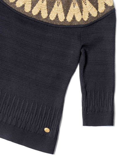 Chanel CC Logo Scarab Beetle Knit Sweater Black