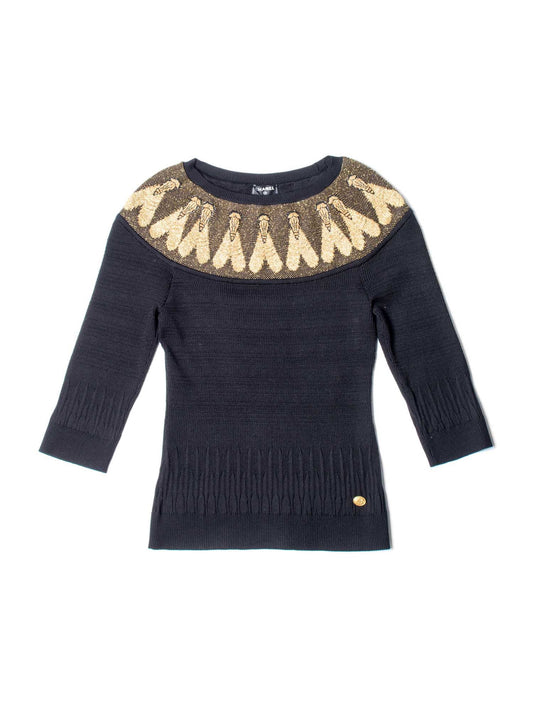 CHANEL CC Logo Scarab Beetle Knit Sweater Black-designer resale