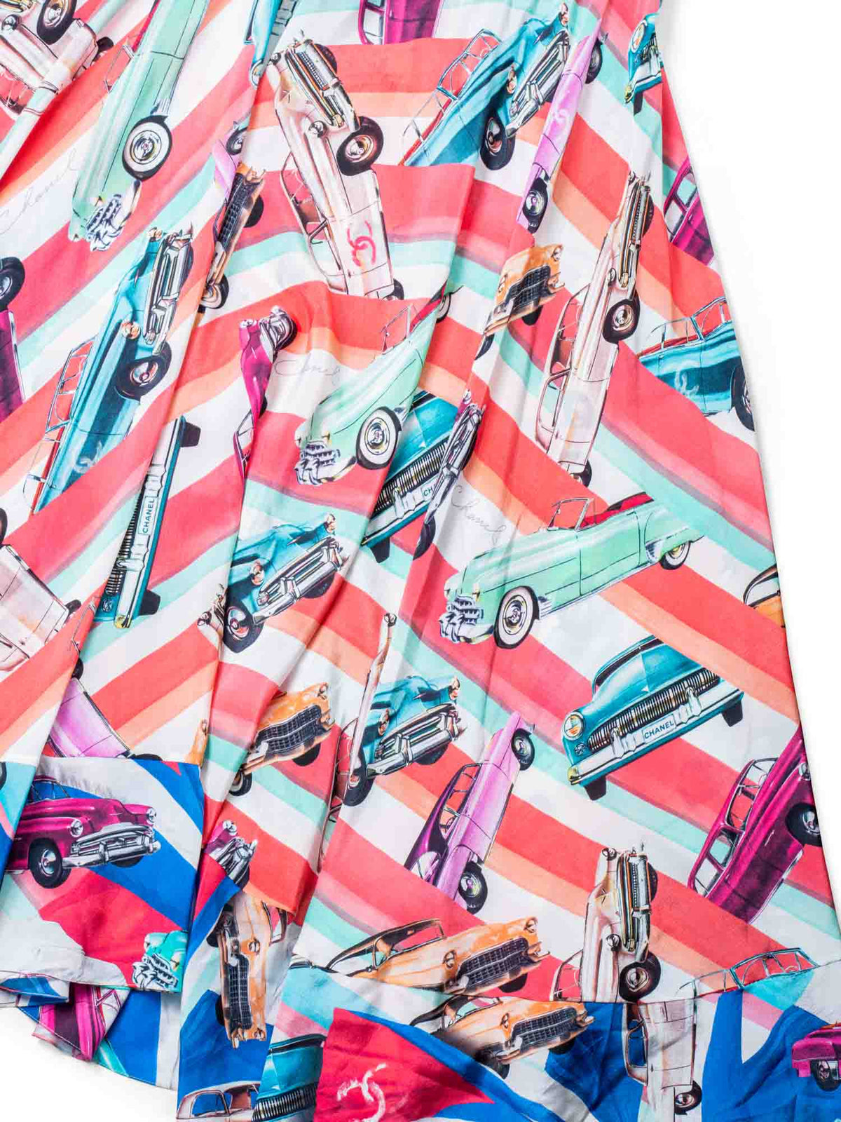 Chanel CC Logo Silk A Line Maxi Runway Dress Multicolor