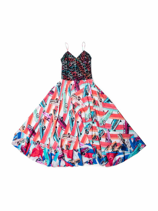 CHANEL CC Logo Silk A Line Maxi Runway Dress Multicolor-designer resale