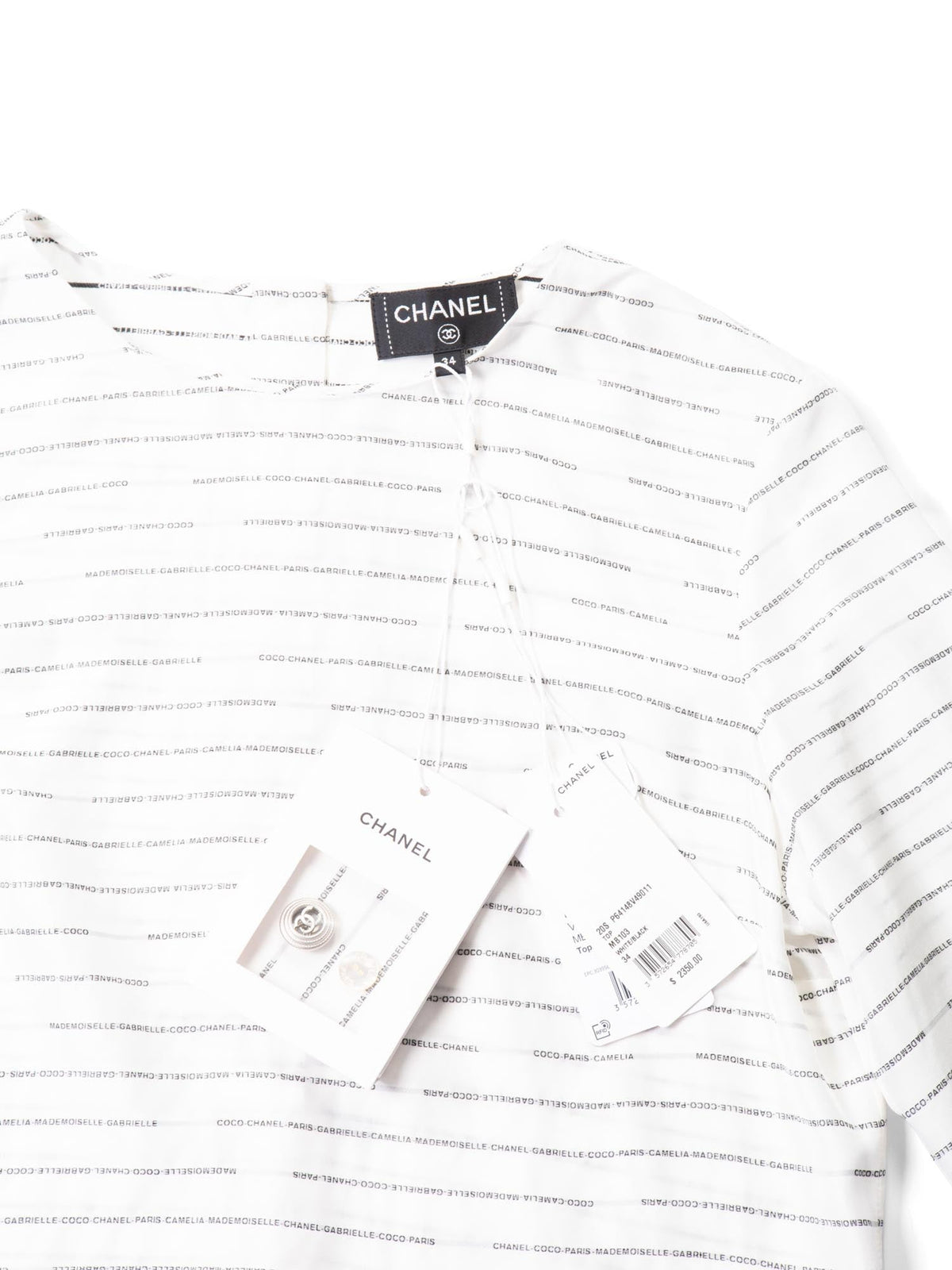 Chanel CC Logo Silk Blouse Black White