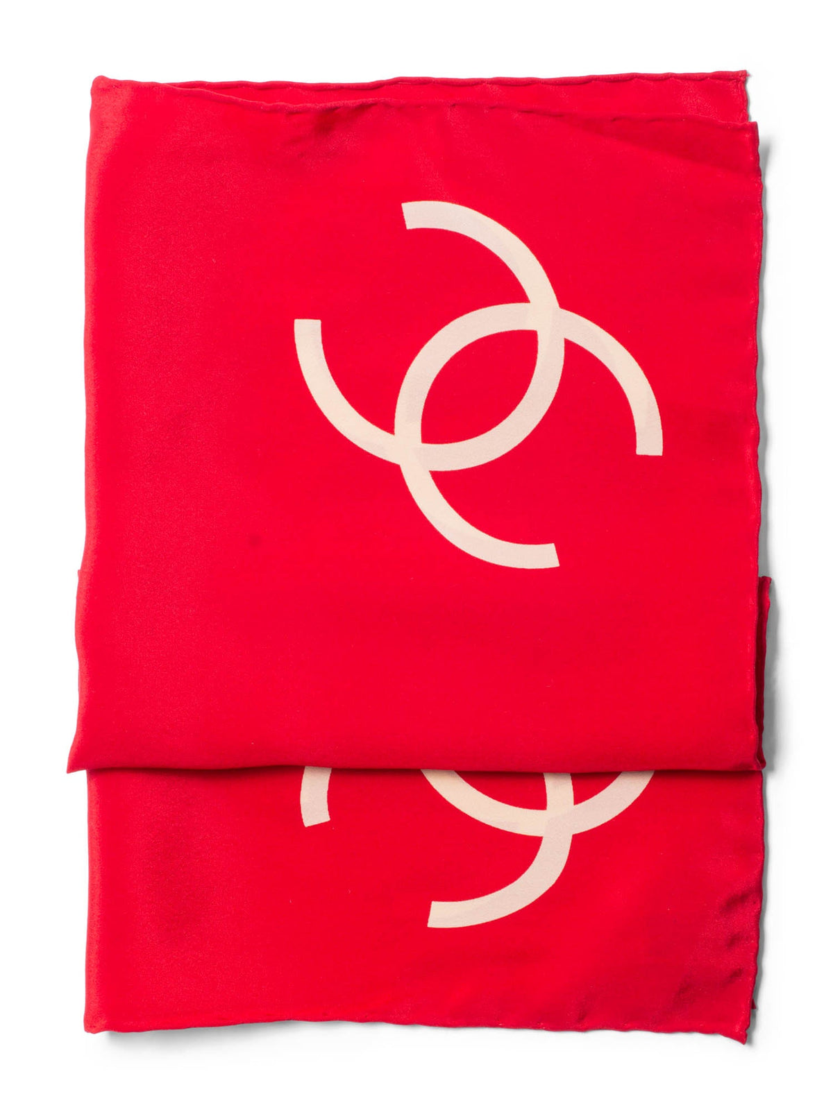 Chanel CC Logo Silk Mini Scarf Red Beige