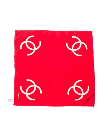 Chanel CC Logo Silk Mini Scarf Red Beige