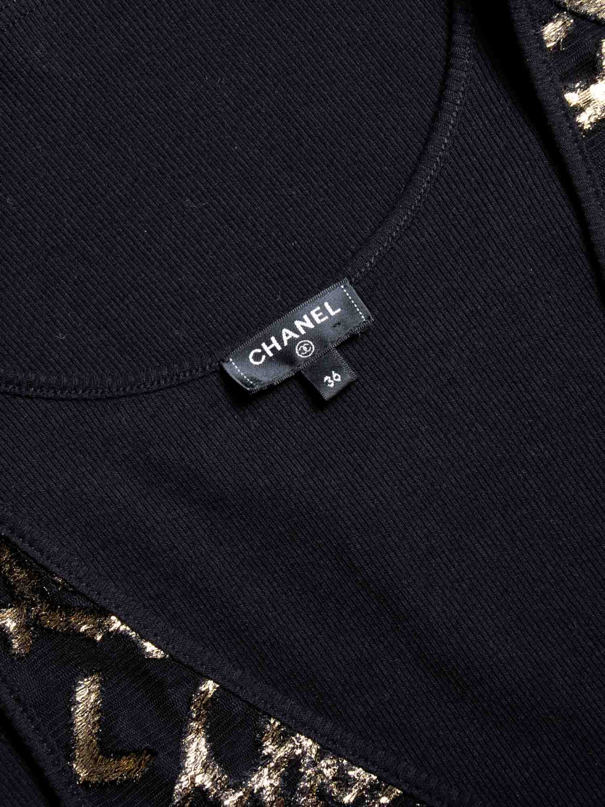 Chanel CC Logo Silk New York Graffiti Sleeveless Top Black Gold