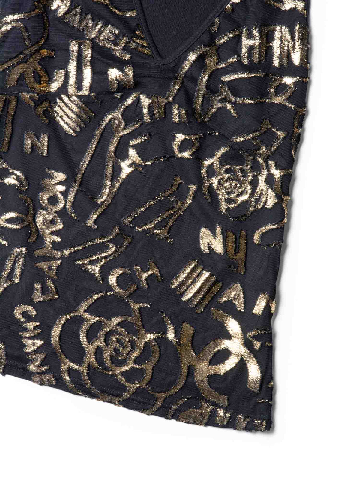 Chanel CC Logo Silk New York Graffiti Sleeveless Top Black Gold