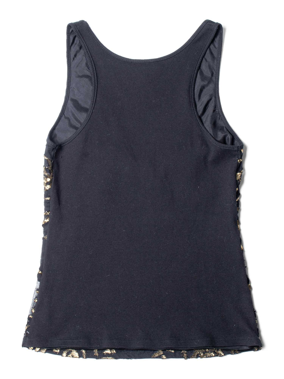 Chanel CC Logo Silk New York Graffiti Sleeveless Top Black Gold