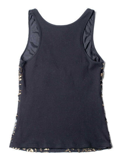 Chanel CC Logo Silk New York Graffiti Sleeveless Top Black Gold