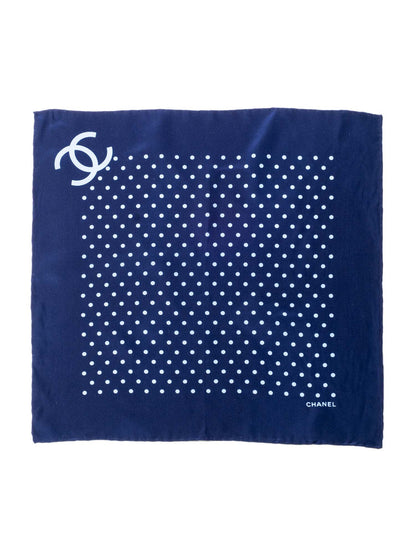 Chanel CC Logo Silk Polka Dot Mini Scarf Navy