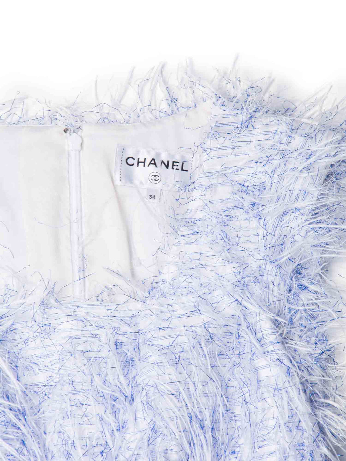 Chanel CC Logo Sleeveless Fringe Mini Dress Blue White