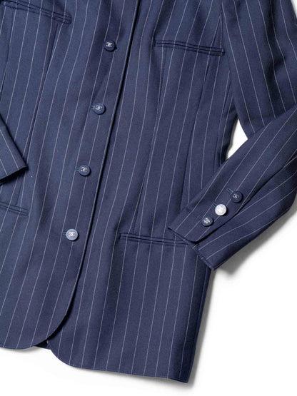 Chanel CC Logo Striped Jacket Navy Blue
