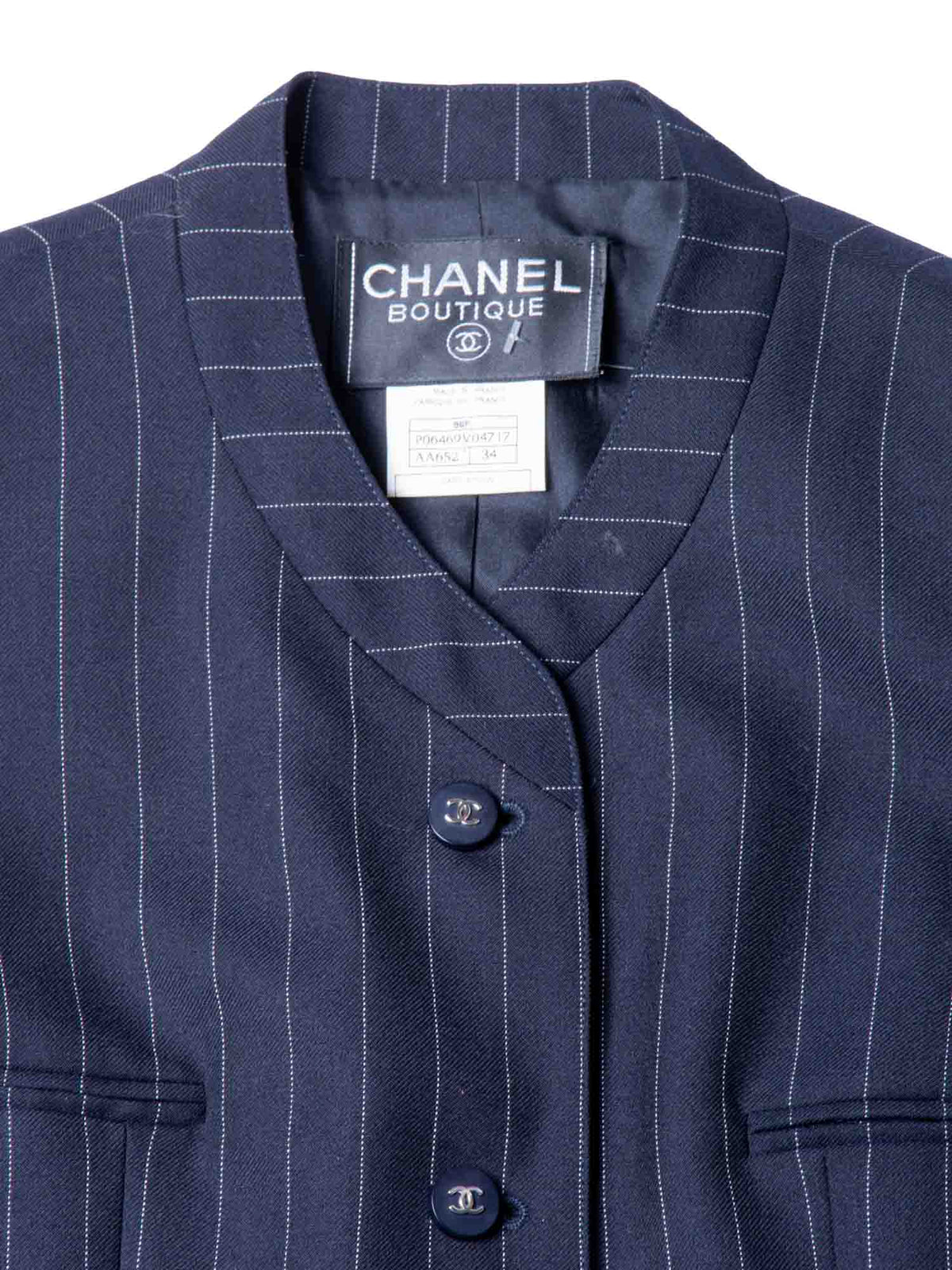 Chanel CC Logo Striped Jacket Navy Blue