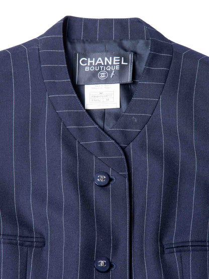 Chanel CC Logo Striped Jacket Navy Blue