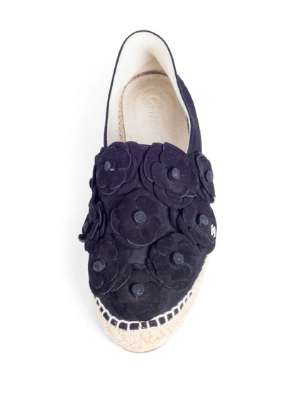 Chanel CC Logo Suede Camellia Espadrilles Black