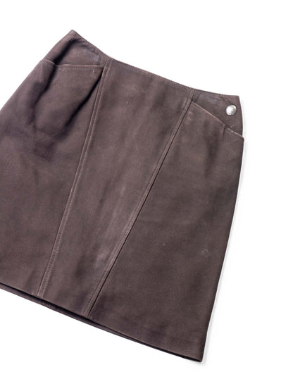 Chanel CC Logo Suede Leather Mini Skirt Brown