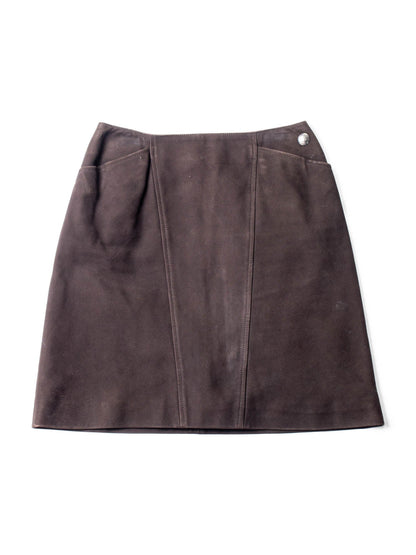 CHANEL CC Logo Suede Leather Mini Skirt Brown-designer resale
