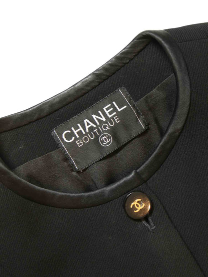 Chanel CC Logo Tweed Fitted Jacket Black Gold