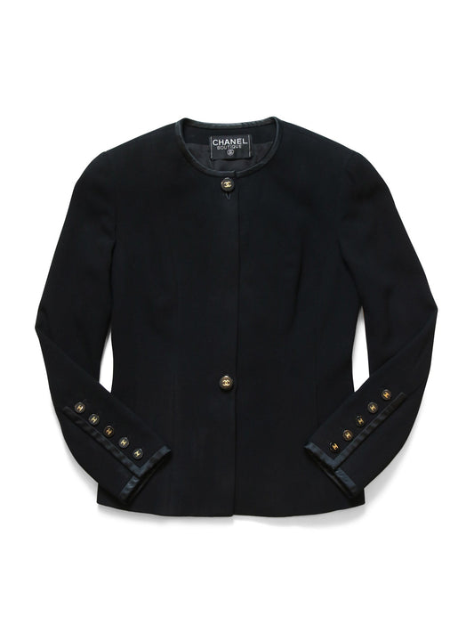 Chanel CC Logo Tweed Fitted Jacket Black Gold