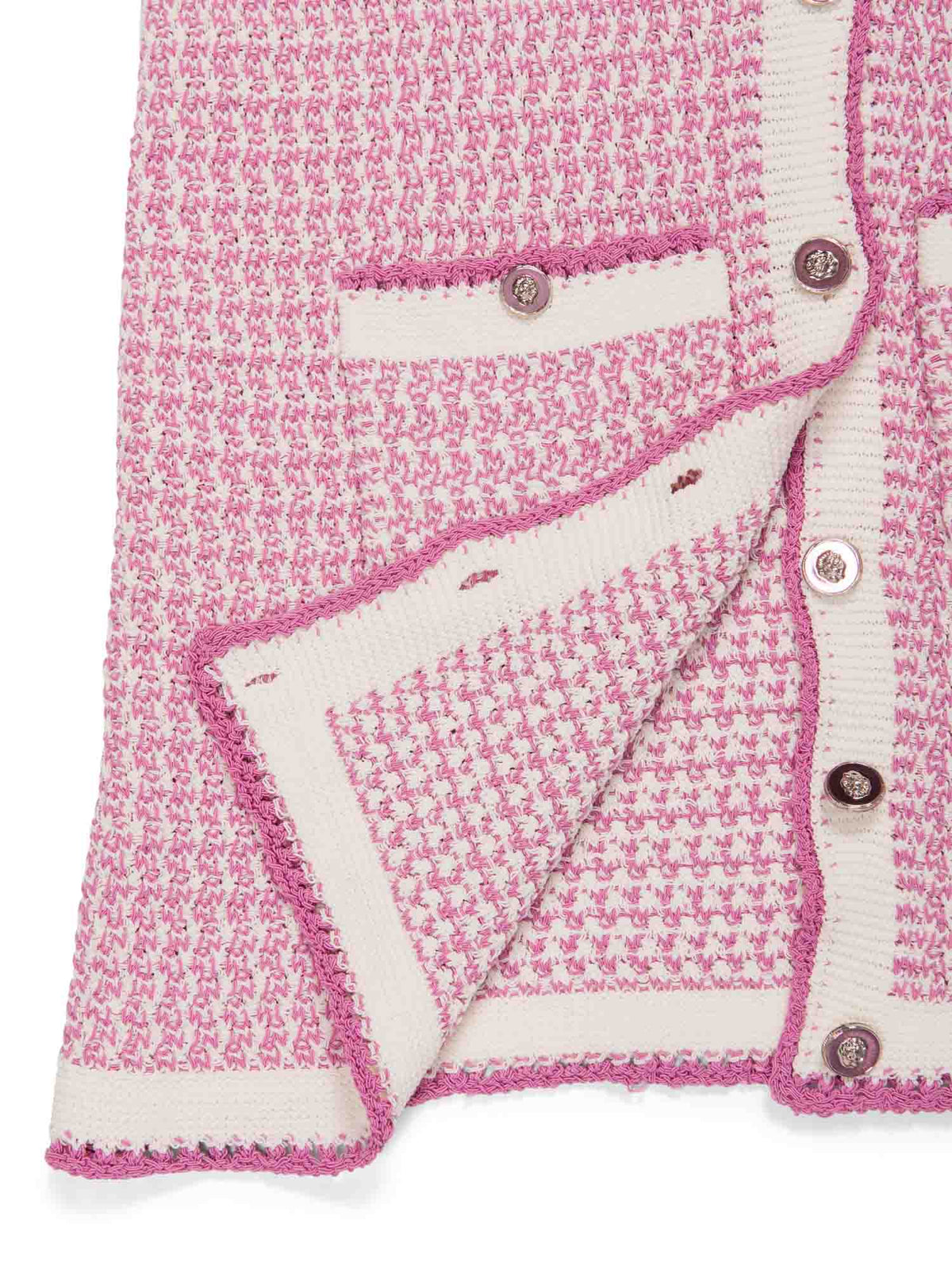 Chanel CC Logo Tweed Fringe Mini Dress Pink White