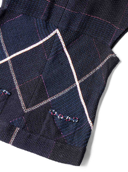 Chanel CC Logo Tweed Fringe Top Black Navy Blue